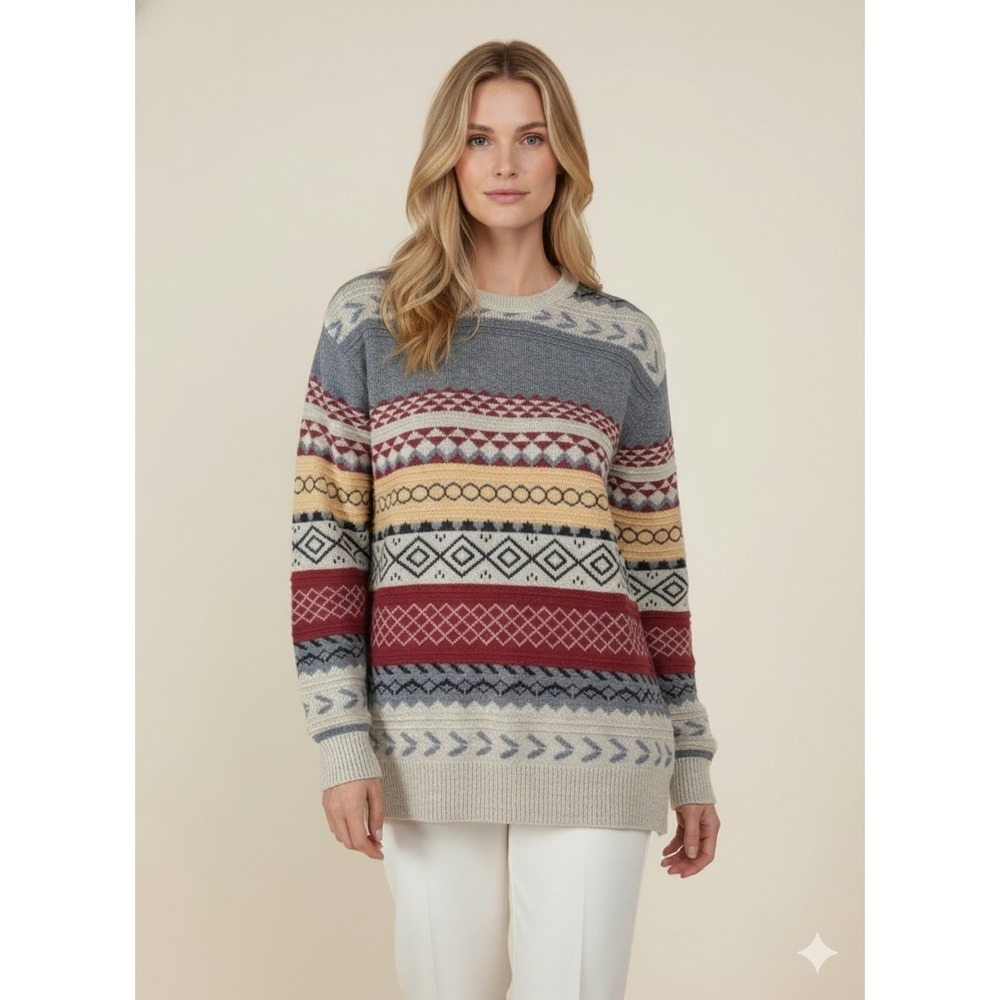 Men's Geometric Fair Isle Sweater Large Retro 90s Style Knit Pullover Dad‎ Core